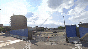 animated GIF of Cityplace Burlington reimagined from Bank and St. Paul Streets