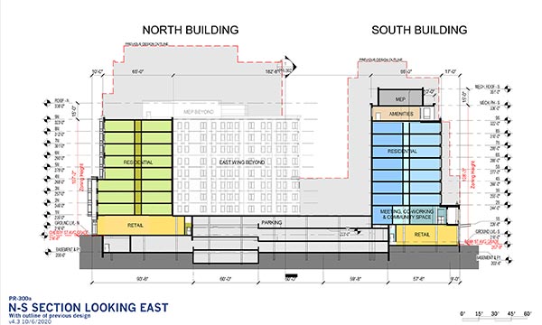 CityPlace Burlington 2020 Elevation PR-300a N-S section looking East showing previous design height