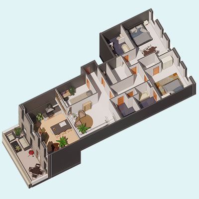 Architect’s rendering of a 2-floor, 2-bedroom townhouse at CityPlace Burlington