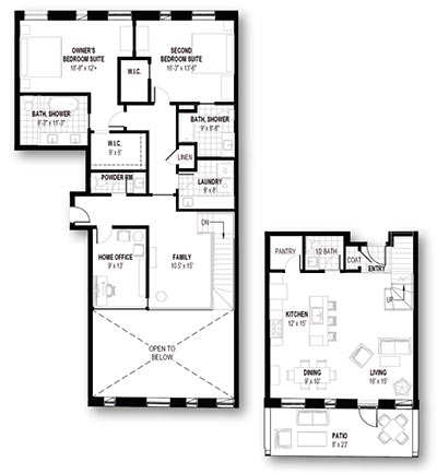  CityPlace Burlington 2-BR Townhouse floorplan