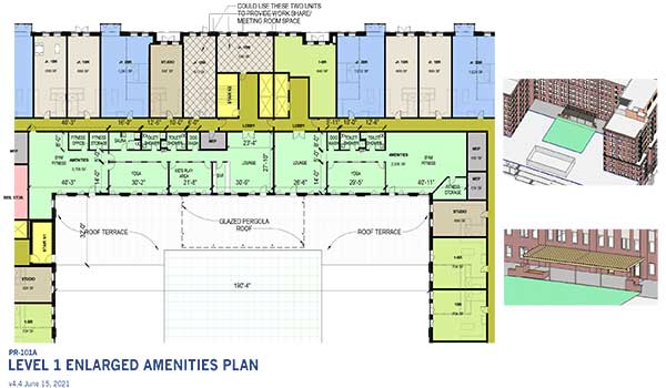 CityPlace Burlington 2021 floor plan P-101 Apartments level 1, amenities, community space (enlarged plan)